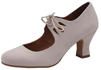 PASARELA - Zapatos de Baile Flamenco Antelina Cordones Antelina Mujer Color: Beige Talla: 40