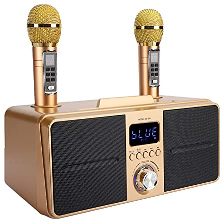Tragbares Karaoke-Mikrofonsystem-Set, mit Dual-Wireless-Mikrofon, Bluetooth 4.2, Speicherkarte, AUX, USB-Flash-Disk für Heim-Karaoke, Meeting, Party, Kirche Usw.(Gold)