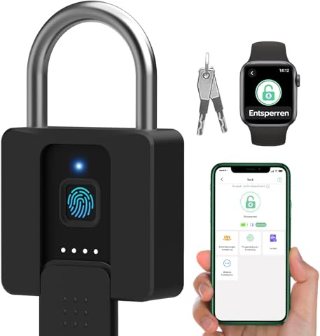 Eseesmart Lås fingeravtryck, hänglås, lås med nyckel, fingeravtryck, app, stort hänglås med fingeravtryck, vattentät, dörr, garage, skola, lager