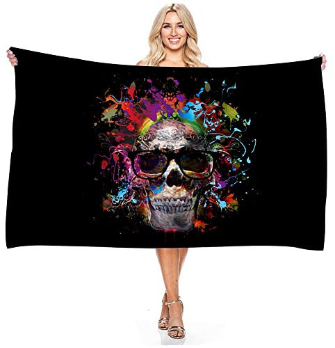 JXSMYT Handtuch Mit Totenkopf-Motiv,Strandtuch Mikrofaser Handtuch Saunatuch,Badetuch Strandhandtuch,Badetuch Groß (A1,100x200cm)