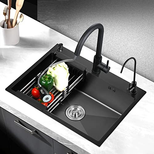 Yadlan Fregadero Bajo Encimera 50cmx40cm, Fregadero Cocina Un Seno con Escurridor, Acero Inoxidable Fregaderos De Un Seno, Fregadero De 1 Cubeta, Triple Posibilidad De Instalación