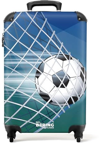 NoBoringSuitcases.com® Kinderkoffer Geschenk Junge Handgepäck Koffer Klein Hartschalenkoffer Trolli Kinder - Fussball - Blau - Tor - Netz - Koffer Kinder Jungen Trolley, 55x40x20