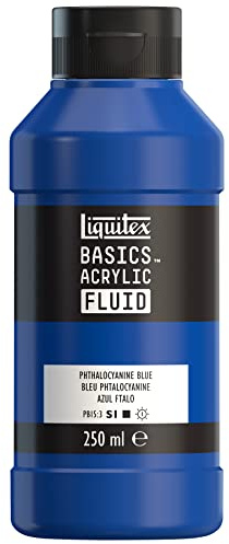 Liquitex 8870435 Basics Fluid Acrylfarbe mit fließender Konsiszenz, schnell trocknend, lichtecht, wasserfest, auf Wasserbasis, 250ml Flasche - Phthalozyaninblau