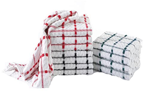 Luxury 100% Pure Cotton Kitchen Terry Tea Towels – Ultra Absorbent Soft Touch Dish Cleaning Cloths, Stylish Check Design, Assorted Colours (Pack of 3)