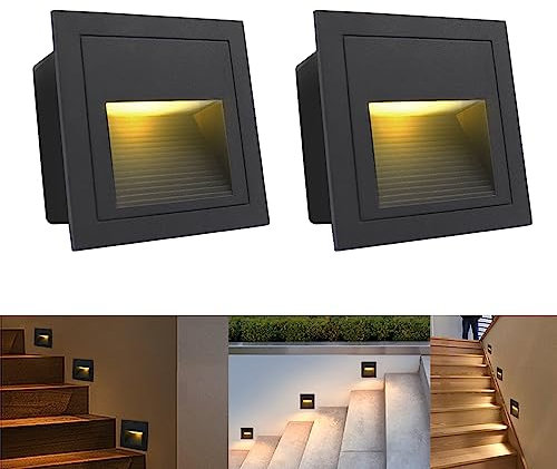 Arotelicht 2Pcs 3W LED Lampada da incasso a parete Bianco caldo 3000K Luci per scale IP65 Impermeabile Luci per passerelle Lampada da comodino in alluminio Illuminazione e luci decorative