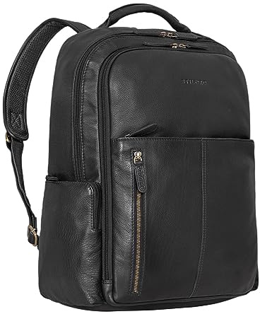 STILORD Sherlock Laptoprucksack Damen und Herren 17 Zoll Leder ideal als Studenten Rucksack Leder Cityrucksack groß Messenger Rucksack Retro und Lederrucksack Echtleder Farbe:schwarz