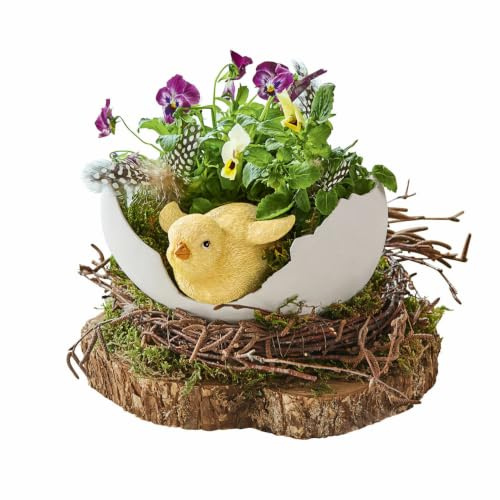 Loberon Deko-Schale Alfie, weiß/gelb | origienelles Eierschalen-Design mit Küken, detailgetreuer Look, handbemalt, Ostern, Osterdekoration, Polyresin