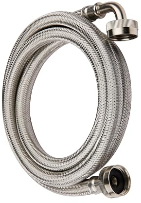 EFIELD 4 Ft Premium Washing Machine Hose with 90 Degree Elbow, Hot or Cold Water Supply Line, PVC Core with Braided Stainless Steel (4 Ft),(HOSE021)