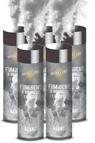 Sparklers Club Fumigène Main Blanc Frottoir 60s Lot de 5 Catégorie T1 | Fumée Blanche Dense 1 Minute, Allumage Frottoir Simple, 60-90 m³ Volume, Distance Sécurité 8 Mètres, Non Toxique Sans Résidu
