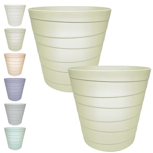 MAKREL® Pastel Colours Plastic Waste Paper Basket Bin Modern Step Design Trash Can for Kitchen, Bathroom, Office (2 x Pale Olive, 7 Litre)