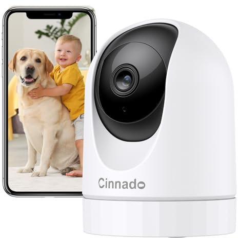 Cinnado WiFi Security Camera Indoor - 2K Pet Dog Cameras House Security with APP for Baby Monitor Home CCTV Wireless 360°, Motion Tracking, Smart Siren, IR Night Vision, D1