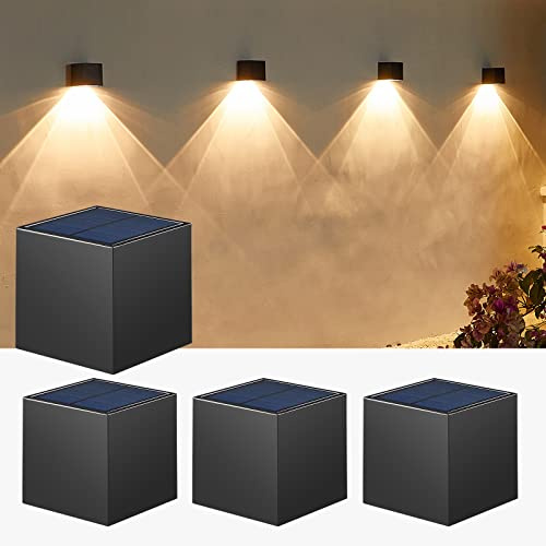 LUHLEE Modern Square Waterproof IP65 Outdoor Solar Wall Light for House Wall, Porch, Garden, Yard, Patio, Fence