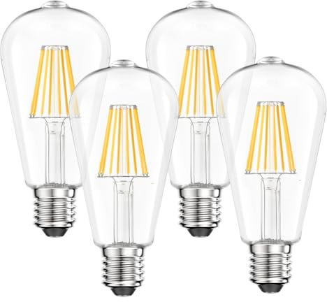 WEDNA Edison Vintage Glühbirne E27, 8W Retro ST64 LED Lampe, 4000K Neutralweiß, 1100lm, Dimmbar, Klassik Klar LED Leuchtmittel, AC 220-240V, 4er Pack