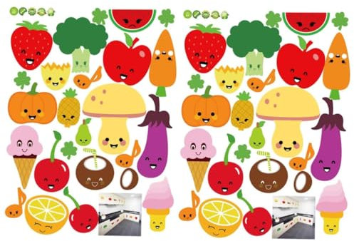 HEMOTON 2 Stücke Home Aufkleber Abnehmbare Wandaufkleber Cartoon Obst Gemüse 45x60cm Küche