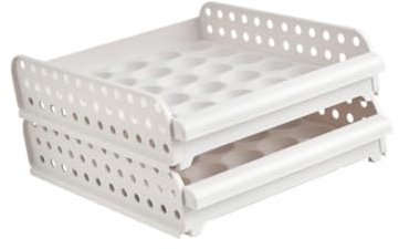 Gatuida Porta Uova Impilabile in Plastica Pp Bianco Capacità 30 Uova per Strato, Design a Scanalature e Meccanismo di Blocco per Cassetti e Congelatori