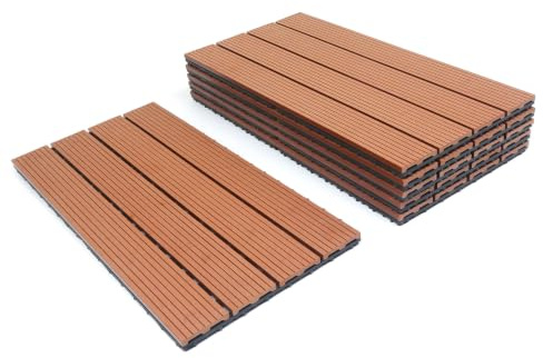 Daromigo WPC Terrassenfliesen 30x60cm 30er Set für 5m² Holzfliesen Balkon, Balkon Bodenfliese, Bodenbelag Gartenplatten Terrasse Garten Balkonbodenbeläge, Braun