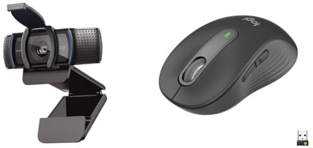 Logitech C920S HD Pro Webcam, Full HD 1080p/30fps Video Calling, Clear Stereo Audio & Signature M650 Wireless Mouse - For Small to Medium Sized Hands
