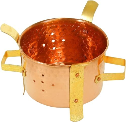 Original indischer Angithi/Sigdi-Wärmer aus Kupfer – Kupfer mit Messinggriff und Ständer, Speisenwärmer für Zuhause, Hotel und Restaurant (Breite 12,5 cm)