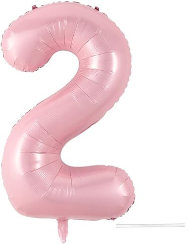 Light Pink 2 Balloon, 40 Inch Large Pastel Pink Foil Helium Number Balloons 0-9 for Girls Women, Jumbo Giant Self Inflating Mylar Pearl Pink Number 2 Balloon for 2nd Princess Birthday Party Decoration