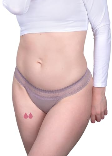 Periodenunterschwäsche Tanga - Periodenunterwäsche für leichte Blutung aus Deutschland - Perioden Tanga waschbar bis 60° - Menstuationsunterwäsche ohne Biozide bis 12 Std Schutz (36, Flieder)