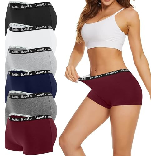 Uizuooy Boxershorts för damer i bomull, 6-pack, luftgenomsläppliga damtrosor, mjuka hipstertrosor med stretch, bekväma damunderkläder, flerpack , Flerfärgad 5, M