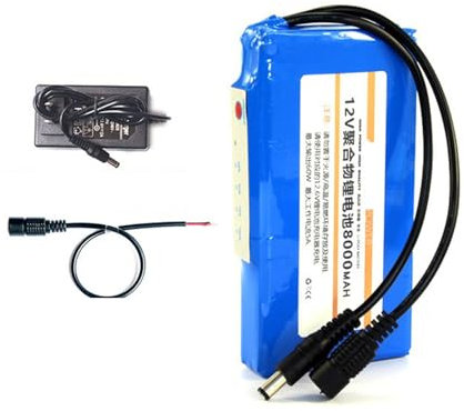 WILLQ Batería de polímero de Litio de 12V, 6Ah, 8Ah, 10Ah, 12Ah, 16Ah, 20Ah, batería Recargable de Iones de Litio, Potente batería portátil con Cargador,with Light,8000mah