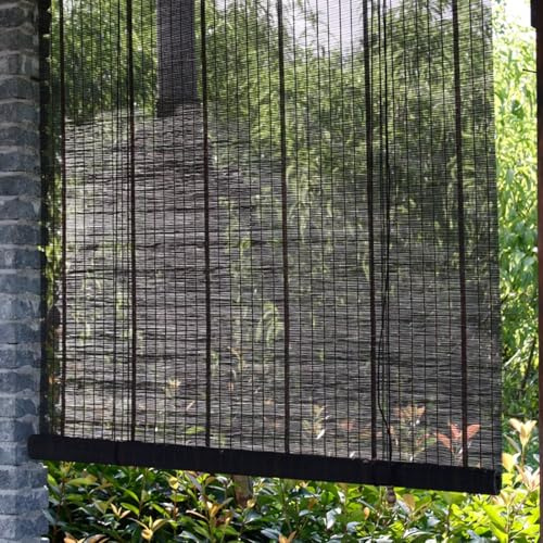 Schwarze Verdunkelungsrollos für Schlafzimmer Wintergarten Büro Esszimmer,Sichtschutz Rollo für Trennwände,Sonnenschutz Lichtfilternde Bambusjalousien,UV-Schutz Bambusrollo (W90xH220cm/W36xH87)
