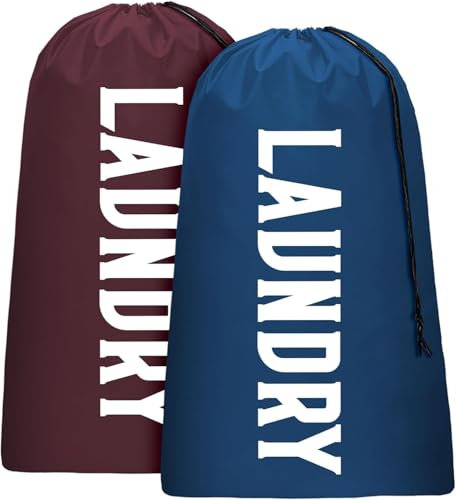 Cenvialuxy 2 Pcs Bolsa Ropa Sucia Viaje 61x92 cm, Grande Laundry Bag con Cordón, Plegable Saco Ropa Sucia para Cuarto de Lavado, Cocina, Dormitorio, Hotel, Apartamentos (Azul Marino + Rojo Vino)