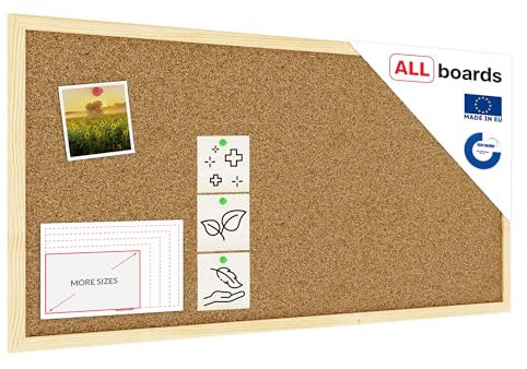ALLboards Tableau en Liège avec Cadre en Bois 80×40 cm Tableau d'Affichage Liège, Tableau pour Épingles
