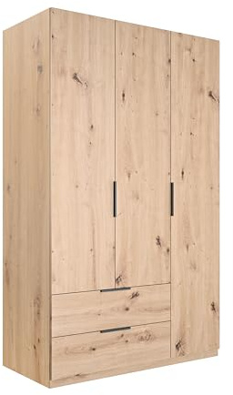 AVANTI TRENDSTORE - Paciano - Kleiderschrank mit 3 Flügeltüren und 2 Schubladen, laminiertes Holz in der Farbe Artisan Eiche, Maße LAP ca. 119,3 x 200 x 58 cm
