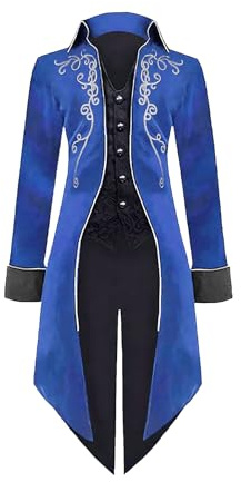 YORDET Men's Medieval Steampunk Tailcoat Jacket Renaissance Gothic Retro Embroidery Coat Halloween Cosplay Party Vampire Gentleman Costumes for Adult (Blue, 3XL)