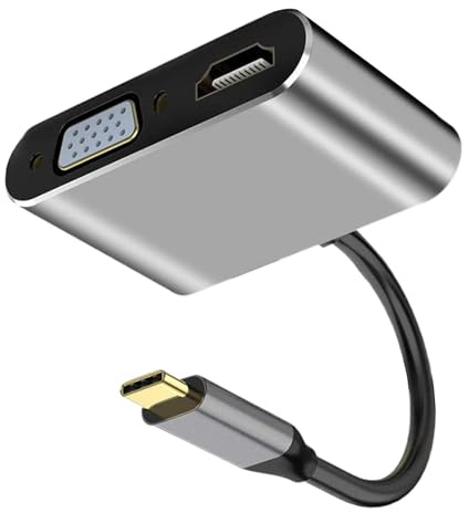 Adaptador USB C a DVI y VGA Hub Multipuerto 4 En 1 | 4K Hub Multipuerto Portátil para Presentaciones y Cine en Casa