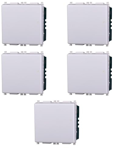 5x Interruttore unipolare, 2 moduli, Moduli Bianchi, Compatibile Con Vimar Plana, frutti, interruttori, pulsanti, deviatori, dimmer, sensori, PIR, buzzer, Per Placche originali e compatibili