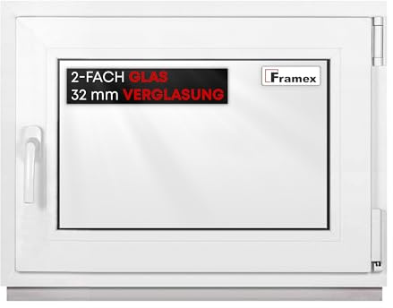 Framex Kellerfenster Fenster Kunststofffenster Weiß Breite x Höhe 90 x 55 cm (900 x 550 mm) 2-fach (32 mm) Dreh Kipp DIN Rechts - Premium - Alle Größen