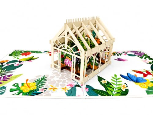 3D Pop Up Gewächshauskarte mit Blumen und Schmetterlingen Jubiläum und Geburtstag Geschenkkarte