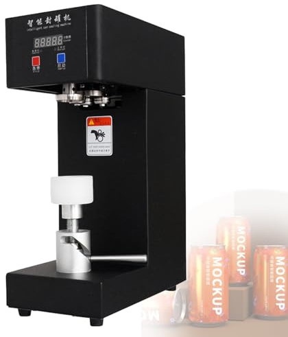 Can Sealing Machine, Cup Sealer Machine with Counter & LCD Display, 5.5cm Dia & 14-21cm Height Tin Can Seaming Closing Capping Machine,Fruit Juice/Beer Can Sealer,Black