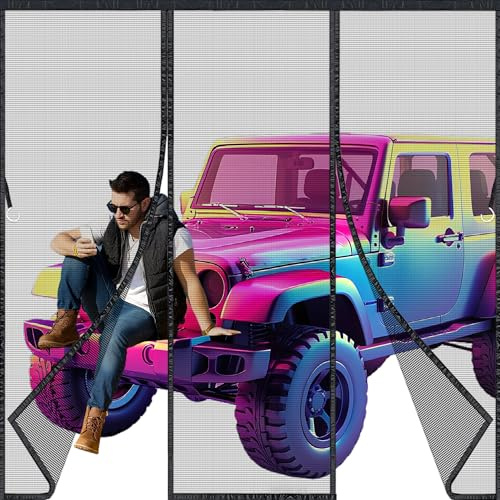 Moustiquaire Porte Fenêtre Épaisse 210x215cm Maille Très Fine Dense, Moustiquaire Porte Fermeture Aimantée Magnétique Automatique, Rideaux Anti Mouches et Insect, Bande Adhésive Sans Perçage Noir