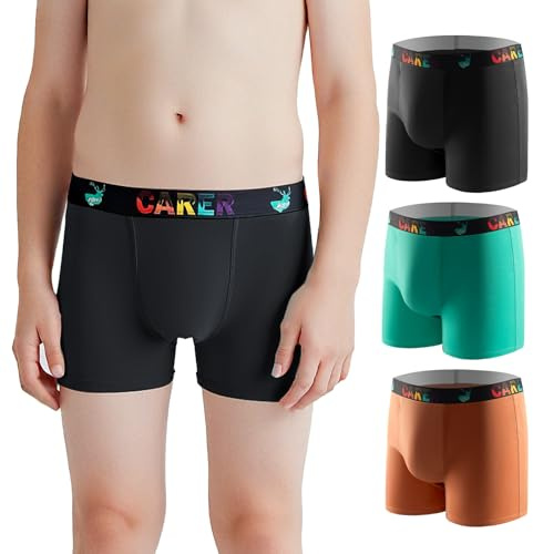 Carer 3-Pack Boys' Incontinence Boxer Briefs Washable Cotton Underwear with 100 ML Absorbent Pad Designed for Urinary Leaks Bedwetting Potty Training & Light to Mild Incontinence