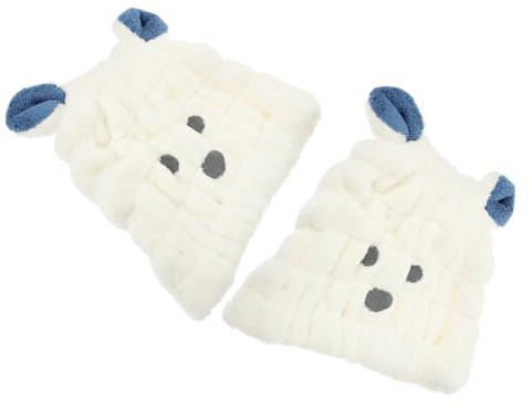 PACKOVE 2 Stück-pack Haartrockenhauben für Mädchen Saugfähiges Coral Fleece Weiß mit Cartoon Motiv Leicht für Reisen