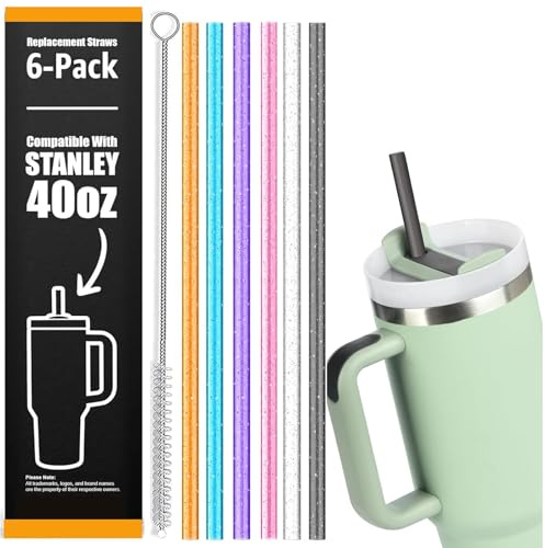 VITEVER 6 Pack Tumbler Strohhalme für 40oz Stanley Adventure Reisebecher, 31cm extra lange wiederverwendbare Stanley Strohhalme mit 1 Reinigungsbürsten