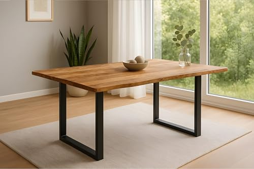 SAM Esstisch Mirabelle 140x80 cm Mangoholz Baumkante U-Gestell schwarz | Baumkantentisch massiv, Rough, Metallgestell, pflegeleichter Massivholztisch/Küchentisch/Esszimmertisch