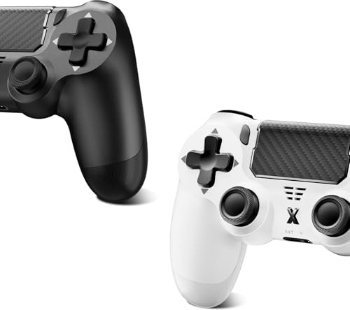Glitfix Wireless Controller for PS-4, Game Controller for PS-4/Pro/Slim/PC, Bluetooth Gamepad Joystick with Dual Vibration Touch Panel, Upgraded Six-Axis Sensor, 3.5mm Audio Jack(Black+White)