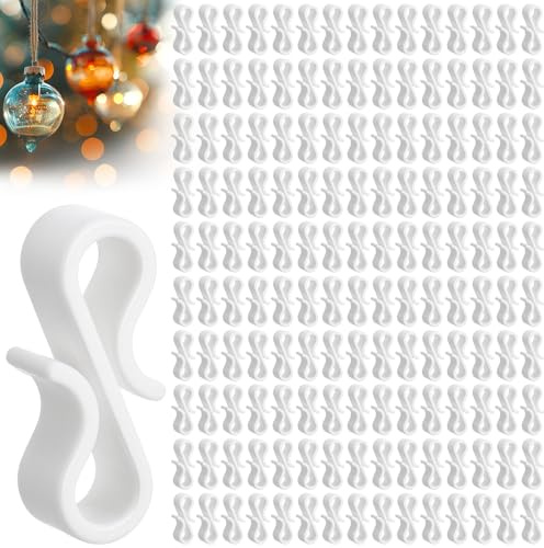 saerryor Gutter Hooks for Outdoor Lights,150 Pcs Mini Plastic S Gutter Clips for Hanging Outside String Lights,Icicle Fairy Lights,Christmas Tree Decorations,White