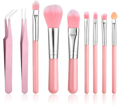 9 Pieces Candy Cookie Decoration Brush, Cake Decorating Tool Set Pastry Brush and Cake Decorating Brushes Stainless Steel Elbow and Straight Tweezers for Baking Fondant DIY Cakes Sugar(Pink Color)