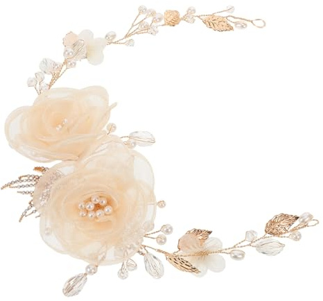 PLAFOPE Pearl Rhinestone Wedding Hair Vine for Brides Bridesmaids and Flower Handmade Floral Leaf Headpiece Crown Elegant Bridal Hair Accessory for Weddings Proms and Parties