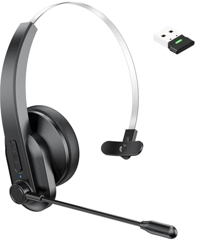 YUEHISY Auriculares para Camionero con Micrófono, Auriculares Bluetooth con Receptor USB, Cancelación de Ruido, Batería de Larga Duración para Conductores de Camiones, Teléfonos