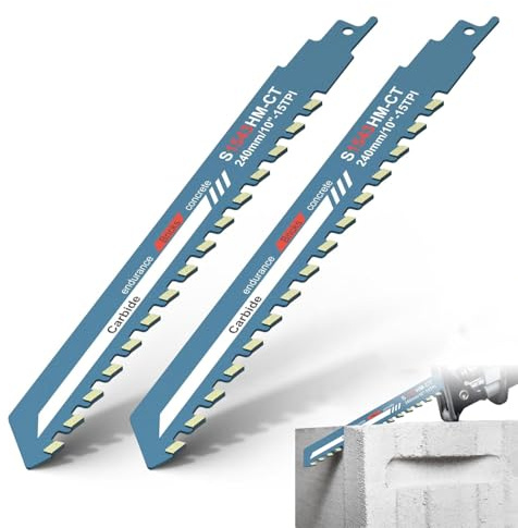 2 Pcs Reciprocating Saw Blades, 240mm Concrete Reciprocating Saw Blade | Heavy Duty Carbide Steel Alloy Saws Blades, Durable Reciprocat Handsaw Blade for Concrete, Masonry and Brick Cutting