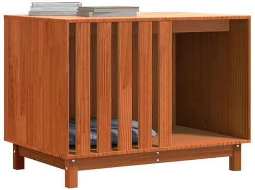 vidaXL Hundhus med lagring Vaxbrun 100 x 70 x 70 cm Massiv furu, Snygg hundkoja, inomhus, hållbar inhägnad för din fyrbenta vän, rektangulär i lackad furu