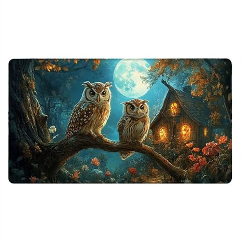 Tappetino Mouse Gaming XXL, 1800x900x3mm Grande Tappetino Scrivania Cuciti Base in Gomma, Mouse Pad Impermeabile Antiscivolo, PC Laptop Desktop Ufficio, Migliora Precisione Velocità (Gufo Luna) xR7519