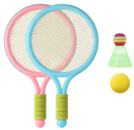 StaZamor Ensemble de Raquettes de Tennis pour Enfants Raquette Badminton en Plastique pour Tout-Petits avec Balle Badminton Balle Tennis.